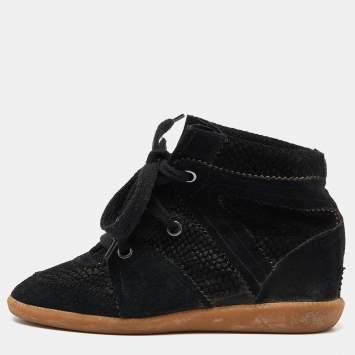 Pre Owned Isabel Marant Black Perforated Suede Wedge Sneakers Size 39