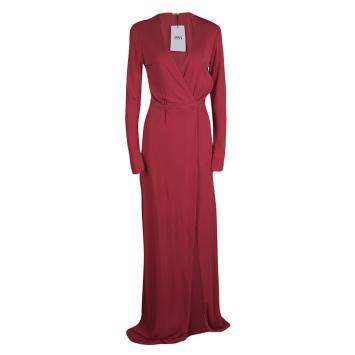 Pre Owned Issa Pomegranate Red High Twist Jersey Antonia Wrap Maxi Dress M