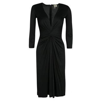 Pre Owned Issa Black Gathered Waist Long Sleeve Silk Jersey Dress S