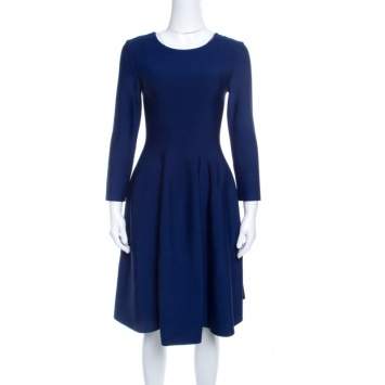 Pre Owned Issa Navy Blue Knit Eddington Fit and Flare Dress M
