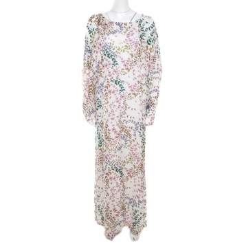 Pre Owned Issa White Butterfly Printed Dolman Sleeve Kaftan Maxi Dress M