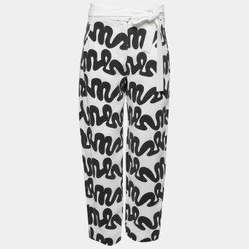 Pre Owned Issa Black and White Squiggle Print Waist Tie Detail Ola Pants S