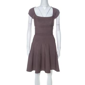 Pre Owned Issa Mocha Brown Ribbed Cap Sleeve Short Dress S