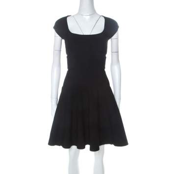 Pre Owned Issa Black Ribbed Cap Sleeve Short Dress S