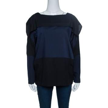 Pre Owned Issey Miyake Bicolor Square Neck Long Sleeve Oversized Fold Wool Top S