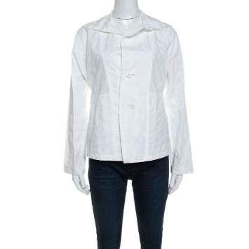 Pre Owned Issey Miyake White Textured Cotton Long Sleeve Jacket M