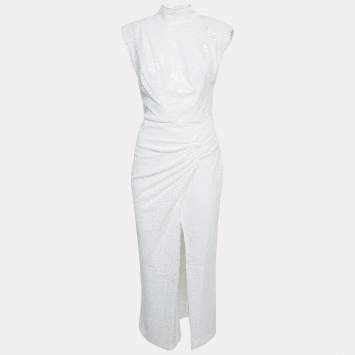 Pre Owned ITMFL White Sequin Draped Sleeveless Long Dress S