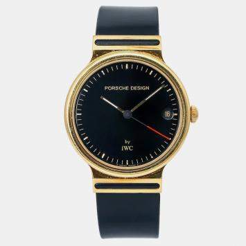 IWC Black 18k Yellow Gold Porsche Design IW3320 Women's Wristwatch 32mm