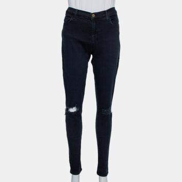 Pre Owned J Brand Navy Blue Denim Super Skinny Distressed Blackout Jeans M