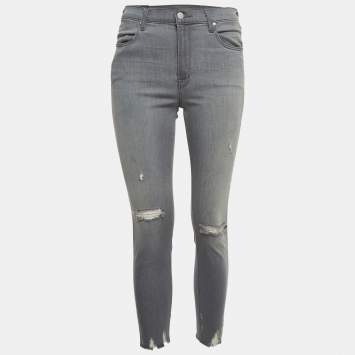 Pre Owned J Brand Grey Ripped Denim Distressed Hem Skinny Jeans M Waist 29"