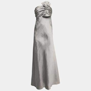 Pre Owned فستان جي. مندل بلا حمالات مزين فيونكة أمامية حرير رصاصي L