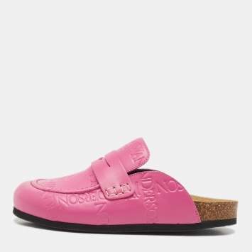Pre Owned J.W.Anderson Pink Embossed Leather Flat Mules Size 37