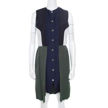 Pre Owned J.W.Anderson Colorblock Faux Vest Layered Pleated Sleeveless Dress L