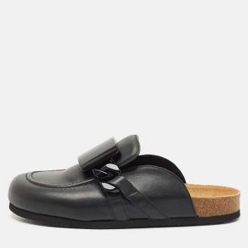 J.W.Anderson Black Leather Gourmet Chain Flat Mules Size 39