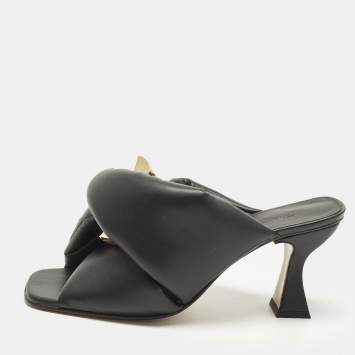 Pre Owned حذاء سلايد ج.و. أندرسون جلد أسود بتفاصيل سلسلة ملتوية مقاس 40.5