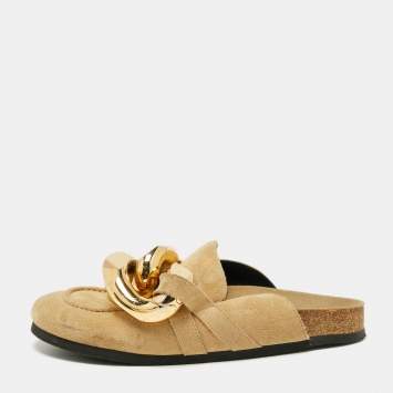 J.W.Anderson Beige Suede Chain Link Accents Flat Slide Sandals Size 39