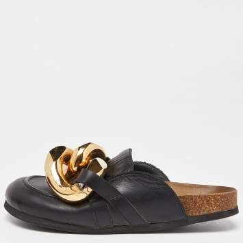 Pre Owned JW Anderson Black/Brown Leather Chain Mules Size 38
