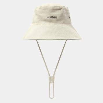 Pre Owned Jacquemus Off-White Linen Blend Le Bob De-Nimes Hat Size 56