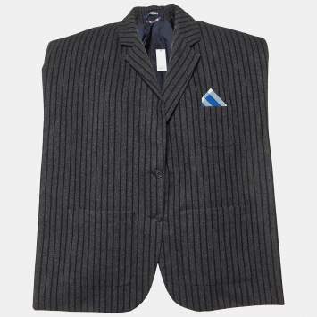 Pre Owned Jacquemus Grey Striped Cotton & Wool La Veste Structured Blazer M