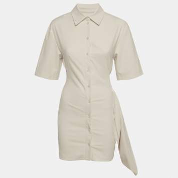 Pre Owned فستان ميني قميص جاكيموس كريمي تويل لا روب مقاس صغير - سمول