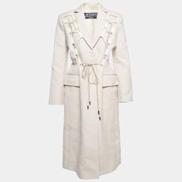 Pre Owned Jacquemus Beige Wool Long Sleeve Lace-Up Mid Length Coat M