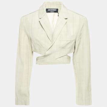 Pre Owned Jacquemus Light Green Canvas Le Haut Azur Cropped Blazer S