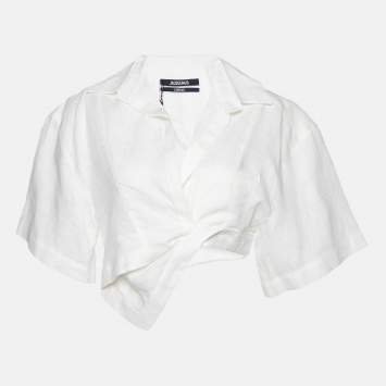 Pre Owned Jacquemus L'Amour Cream Linen Asymmetrical Crop Top M
