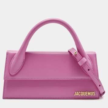 مملوكة مسبقًا Jacquemus Neon Pink Leather Long Le Chiquito Top Handle Bag