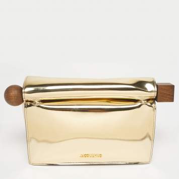 Pre Owned Jacquemus Gold Patent Leather La Pochette Rond Carré Clutch