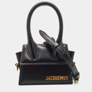 Pre Owned Jacquemus Black Leather Mini Le Chiquito Top Handle Bag
