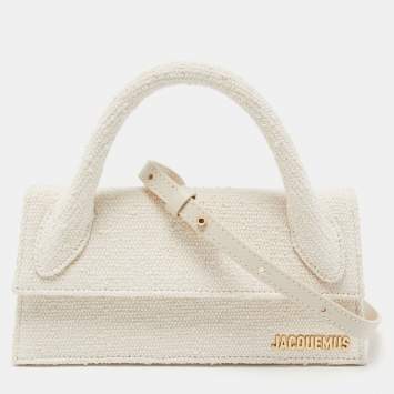 Pre Owned Jacquemus Cream Tweed Long Le Chiquito Top Handle Bag
