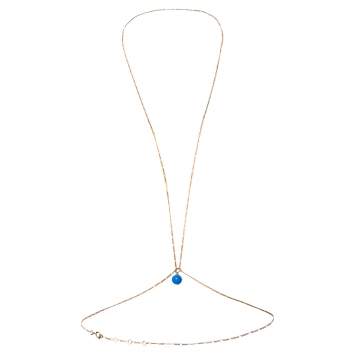 Pre Owned Jacquemus Blue Bead Gold Tone Double Chain Necklace