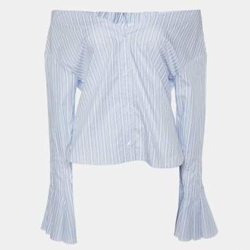 Pre Owned Jacquemus Blue Stripe Print Cotton Buttoned Front Top L
