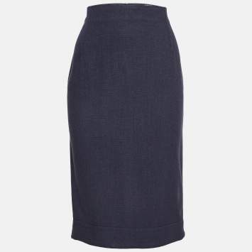Pre Owned Jacquemus Navy Blue Linen Blend L'annee 97 Pencil Skirt M