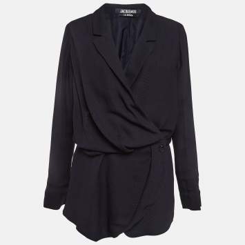 Pre Owned Jacquemus Navy Blue Canvas La Riviera Wrap Mini Dress S