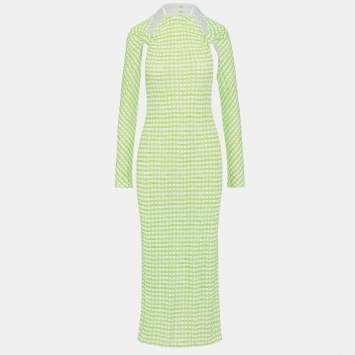Pre Owned Jacquemus Green Checkered Print Jersey La Robe Nodi Midi Dress M