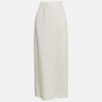 Pre Owned Jacquemus Ivory White Checked Linen L'amour Maxi Skirt M
