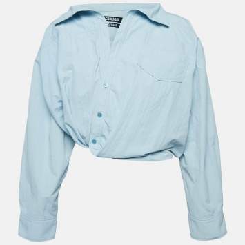 Pre Owned Jacquemus Blue Nylon Bubble La Montagne Crop Shirt M