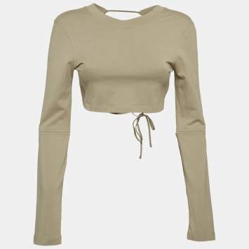 Pre Owned Jacquemus Sage Green Cotton Open Back Crop T-Shirt XS