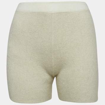 Pre Owned Jacquemus Cream Textured Rib Kit Shorts M