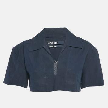 Pre Owned Jacquemus Navy Blue Hemp Blend Le Haut Bebi Crop Top S