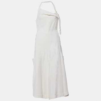 Pre Owned Jacquemus La Collectionneuse White Textured Crepe Tablier Halter Neck Dress L