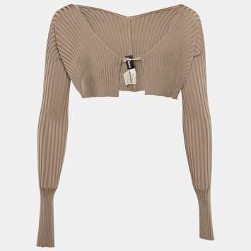 Pre Owned Jacquemus Dark Beige Rib Knit La Maille Pralù Le Raphia Cardigan L