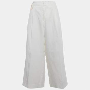 Pre Owned Jacquemus Off-White Linen Wide-Leg Cropped Pants L