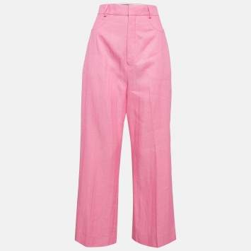 Pre Owned Jacquemus Pink Linen Blend Wide Leg Le Splash Pants L