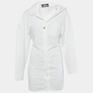 Pre Owned Jacquemus White Cotton Le Sculptures Mini Shirt Dress XS