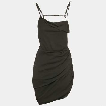 Pre Owned Jacquemus Black Crepe Asymmetric Le Splash Asymmetric Dress S