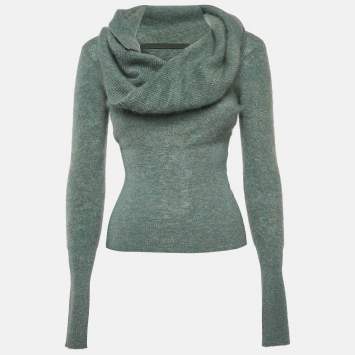 Pre Owned Jacquemus Green Wool Blend Twisted Neck Detail Sweater XL