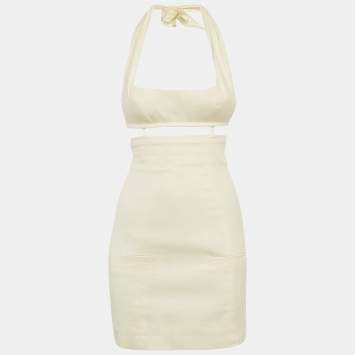 Pre Owned Jacquemus Cream Linen Blend Le Splash Mini Dress S