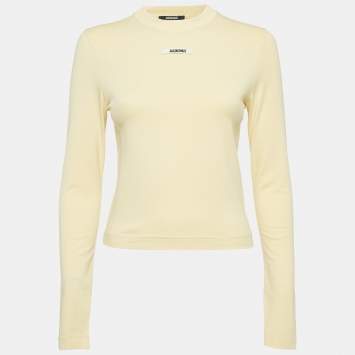 Pre Owned Jacquemus Yellow Cotton Logo Tape Detail Long Sleeve T-Shirt XS
